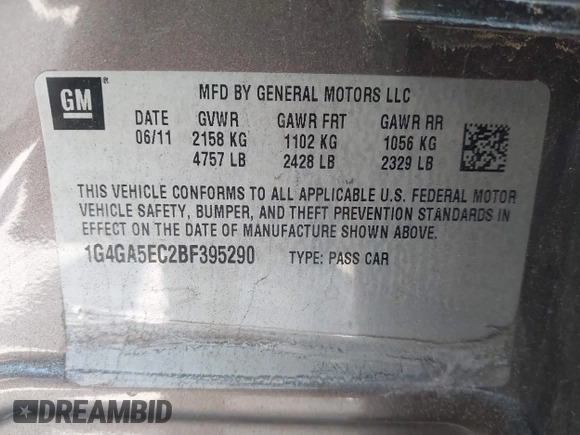 2011 Buick LaCrosse CX с VIN 1G4GA5EC2BF395290, выставлен на аукционе IAAI как лот 42477121 с пробегом 77 968 миль миль и . История ставок и продаж доступна на DreamBid. Изображение 9.