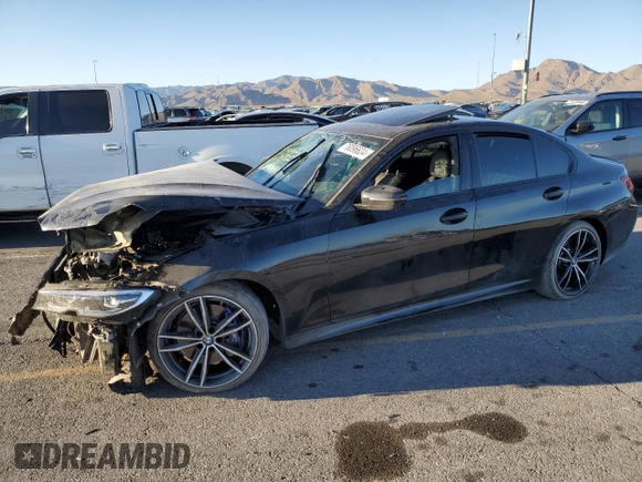 2021 BMW 3 Series M340i xDrive with VIN 3MW5U9J0XM8B49022, listed as a Copart auction lot 76096624 with 0 mi miles and Salvage Title. Bid and sale history available at carsss.com. Image 1.