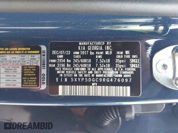 2024 Kia Telluride SX Prestige X-Pro с VIN 5XYP5DGC9RG476097, выставлен на аукционе IAAI как лот 41865672 с пробегом 8 651 миль миль и . История ставок и продаж доступна на DreamBid. Изображение 9.