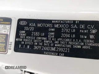 2021 Kia Forte LXS z VIN 3KPF24AD3ME299221, wystawiony jako IAAI lot #41893062 z przebiegiem 62 961 mil mil oraz . Historia ofert i sprzedaży dostępna na DreamBid. Obrazek 9.