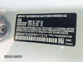 2023 BMW Z4 sDrive30i with VIN WBAHF3C00PWY17214, listed as a IAAI auction lot 41289705 with 3,412 mi miles. Bid and sale history available at carsss.com. Image 9.