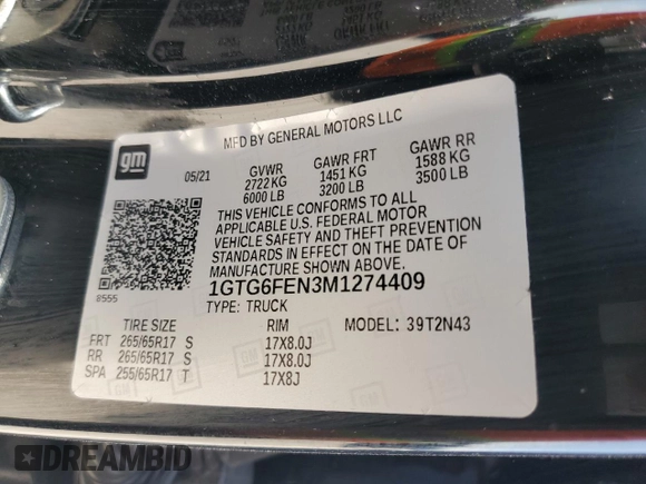 2021 GMC Canyon 4WD AT4 w/Leather with VIN 1GTG6FEN3M1274409, listed as a Copart auction lot 49228145 with 57,194 mi miles and Salvage Title. Bid and sale history available at carsss.com. Image 12.