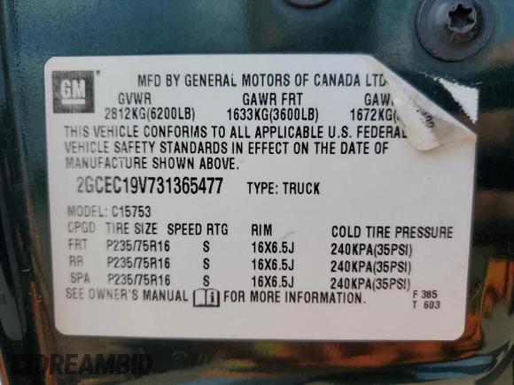 2003 Chevrolet Silverado 1500 with VIN 2GCEC19V731365477, listed as a Copart auction lot 68751384 with 173,678 mi miles and Salvage Title. Bid and sale history available at carsss.com. Image 14.