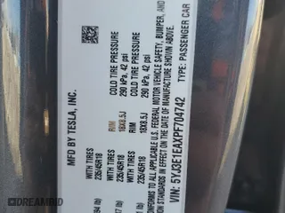 2023 Tesla Model 3 with VIN 5YJ3E1EAXPF704742, listed as a Copart auction lot 86323624 with 4,401 mi miles and Salvage Title. Bid and sale history available at carsss.com. Image 12.