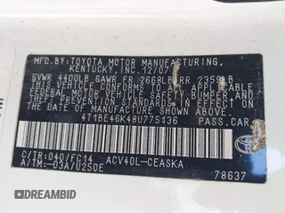 2008 Toyota Camry LE z VIN 4T1BE46K48U775136, wystawiony jako IAAI lot #41990667 z przebiegiem 214 129 mil mil oraz . Historia ofert i sprzedaży dostępna na DreamBid. Obrazek 9.
