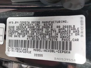 2003 Toyota Camry LE with VIN 4T1BE32K33U176270, listed as a IAAI auction lot 41995146 with 223,032 mi miles and . Bid and sale history available at DreamBid. Image 9.