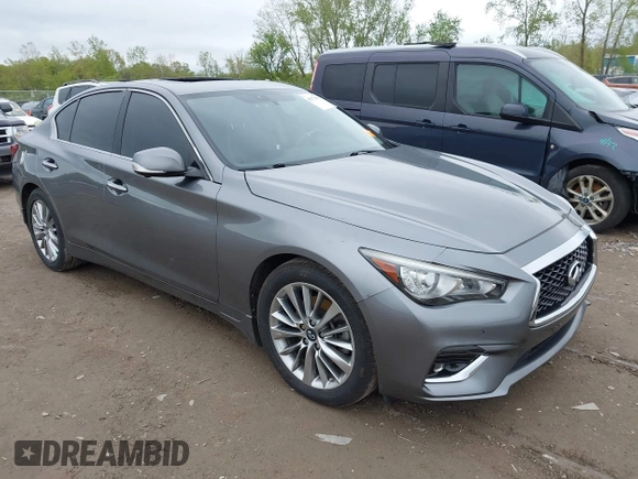 2019 Infiniti Q50 Luxe with VIN JN1EV7AR6KM550265, listed as a IAAI auction lot 42171598 with 56,612 mi miles and . Bid and sale history available at DreamBid. Image 1.