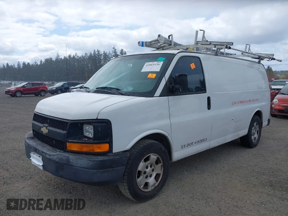 2013 Chevrolet Express Cargo Van with VIN 1GCSGAFX0D1111985, listed as a IAAI auction lot 42065556 with 243,671 mi miles. Bid and sale history available at carsss.com. Image 2.