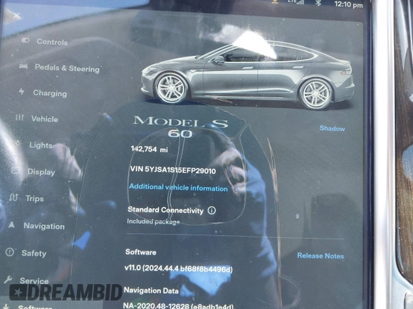 2014 Tesla Model S 60 with VIN 5YJSA1S15EFP29010, listed as a IAAI auction lot 41798180 with 142,754 mi miles and . Bid and sale history available at DreamBid. Image 7.