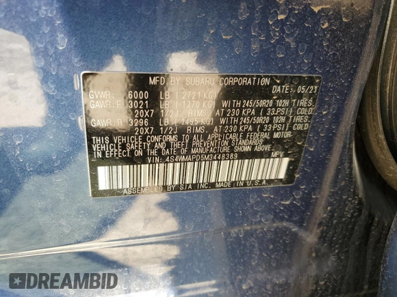 2021 Subaru Ascent Limited with VIN 4S4WMAPD5M3448389, listed as a Copart auction lot 56368975 with 84,789 mi miles and Clean title. Bid and sale history available at DreamBid. Image 13.