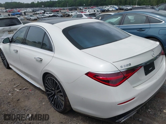 2023 Mercedes-Benz S 580 with VIN W1K6G7GBXPA184878, listed as a IAAI auction lot 42169511 with 12,496 mi miles and . Bid and sale history available at DreamBid. Image 3.