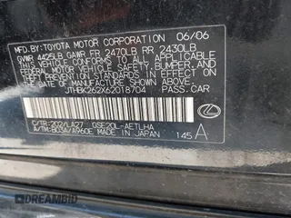 2006 Lexus IS 250 Manual with VIN JTHBK262X62018704, listed as a IAAI auction lot 40532463 with 232,601 mi miles. Bid and sale history available at carsss.com. Image 9.