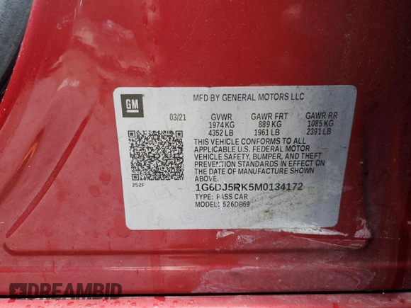 2021 Cadillac CT4 Luxury z VIN 1G6DJ5RK5M0134172, wystawiony jako Copart lot #43145415 z przebiegiem 83 054 mil mil oraz Szkoda całkowita • Salvage title. Historia ofert i sprzedaży dostępna na DreamBid. Obrazek 15.