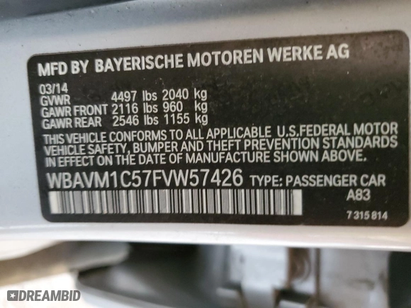 2015 BMW X1 sDrive28i with VIN WBAVM1C57FVW57426, listed as a Copart auction lot 50393415 with 220,617 mi miles and Clean Title. Bid and sale history available at carsss.com. Image 12.