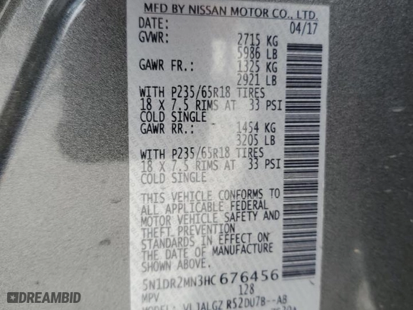 2017 Nissan Pathfinder SL with VIN 5N1DR2MN3HC676456, listed as a Copart auction lot 48210695 with 132,174 mi miles and Salvage Title. Bid and sale history available at carsss.com. Image 16.