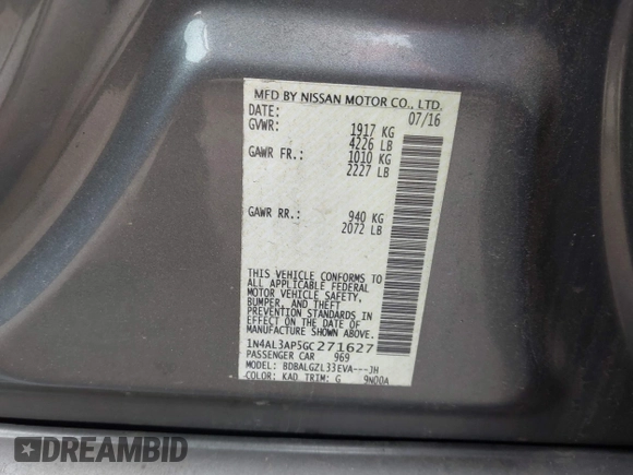 2016 Nissan Altima SR with VIN 1N4AL3AP5GC271627, listed as a IAAI auction lot 42013902 with 136,990 mi miles and . Bid and sale history available at carsss.com. Image 9.