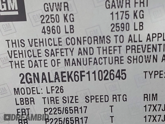 2015 Chevrolet Equinox LS with VIN 2GNALAEK6F1102645, listed as a IAAI auction lot 42109218 with 158,856 mi miles and . Bid and sale history available at DreamBid. Image 9.