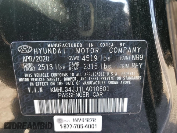 2020 Hyundai Sonata Hybrid Ultimate with VIN KMHL34JJ1LA010601, listed as a Copart auction lot 81742104 with 69,925 mi miles and Salvage Title. Bid and sale history available at carsss.com. Image 12.