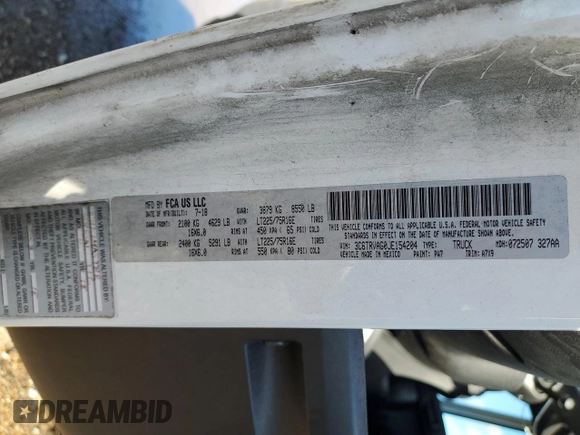 2018 Ram ProMaster Cargo with VIN 3C6TRVAG0JE154204, listed as a Copart auction lot 87976355 with 182,331 mi miles and Clean Title. Bid and sale history available at DreamBid. Image 12.