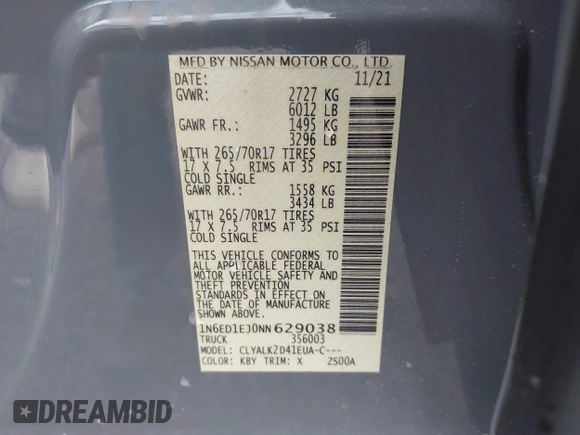 2022 Nissan Frontier SV z VIN 1N6ED1EJ0NN629038, wystawiony jako IAAI lot #41313351 z przebiegiem 98 234 mil mil oraz . Historia ofert i sprzedaży dostępna na DreamBid. Obrazek 9.