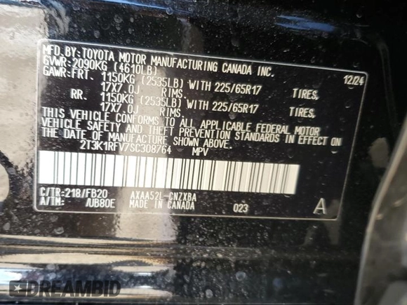 2025 Toyota RAV4 LE with VIN 2T3K1RFV7SC308764, listed as a Copart auction lot 43246705 with 498 mi miles and Salvage Title. Bid and sale history available at carsss.com. Image 15.