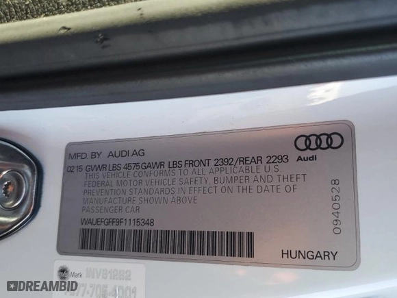 2015 Audi A3 2.0T Premium Plus with VIN WAUEFGFF9F1115348, listed as a Copart auction lot 87015724 with 90,032 mi miles and Salvage Title. Bid and sale history available at carsss.com. Image 13.