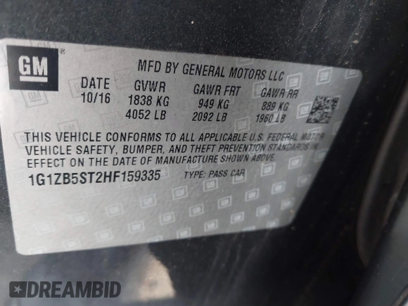 2017 Chevrolet Malibu LS with VIN 1G1ZB5ST2HF159335, listed as a IAAI auction lot 41582069 with 180,906 mi miles and . Bid and sale history available at DreamBid. Image 9.