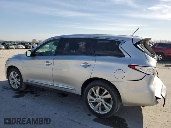 2013 Infiniti JX35 with VIN 5N1AL0MM5DC301162, listed as a Copart auction lot 49324205 with 137,407 mi miles and Salvage Title. Bid and sale history available at carsss.com. Image 2.