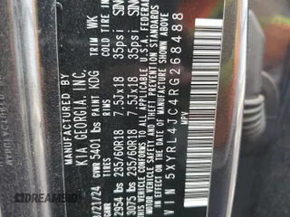 2024 Kia Sorento S with VIN 5XYRL4JC4RG268488, listed as a Copart auction lot 64337535 with 17,352 mi miles and Clean title. Bid and sale history available at DreamBid. Image 13.