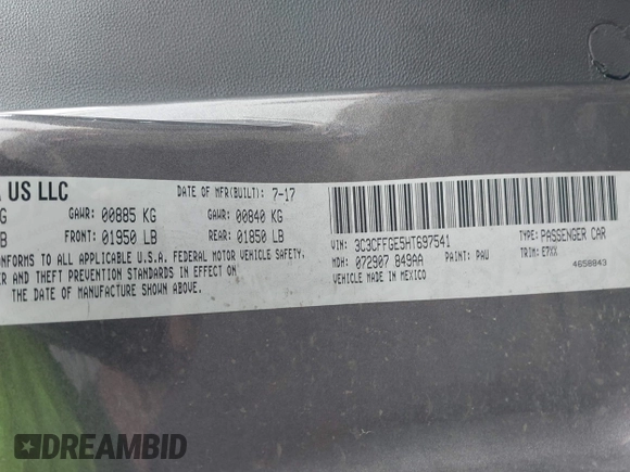 2017 FIAT 500e z VIN 3C3CFFGE5HT697541, wystawiony jako IAAI lot #42139647 z przebiegiem 61 623 mil mil oraz . Historia ofert i sprzedaży dostępna na DreamBid. Obrazek 9.