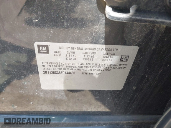 2015 Chevrolet Impala LT with VIN 2G1125S38F9144485, listed as a IAAI auction lot 42560495 with 208,497 mi miles and . Bid and sale history available at DreamBid. Image 9.