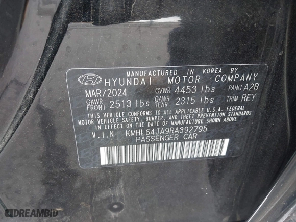 2024 Hyundai Sonata SEL with VIN KMHL64JA9RA392795, listed as a IAAI auction lot 41954328 with 23,298 mi miles. Bid and sale history available at carsss.com. Image 9.