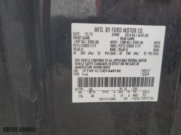 2014 Ford F-150 XL with VIN 1FTMF1CT3EFA49192, listed as a Copart auction lot 48787565 with 188,841 mi miles and Clean Title. Bid and sale history available at carsss.com. Image 12.