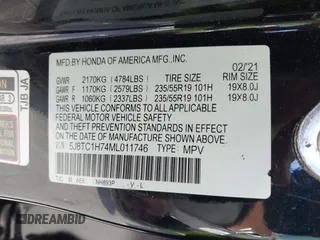 2021 Acura RDX w/Advance Package with VIN 5J8TC1H74ML011746, listed as a IAAI auction lot 41331679 with 72,676 mi miles. Bid and sale history available at carsss.com. Image 9.