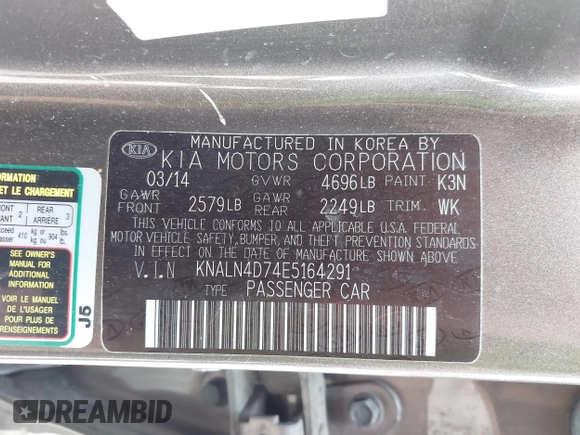 2014 Kia Cadenza Premium with VIN KNALN4D74E5164291, listed as a IAAI auction lot 42013820 with 140,765 mi miles and . Bid and sale history available at DreamBid. Image 9.