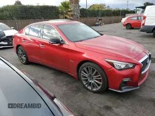 2018 Infiniti Q50 Red Sport 400 with VIN JN1FV7AR6JM481502, listed as a Copart auction lot 79382084 with 74,095 mi miles and Salvage title. Bid and sale history available at DreamBid. Image 4.