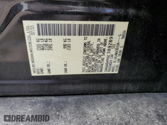 2016 Nissan Maxima SV with VIN 1N4AA6APXGC389289, listed as a Copart auction lot 51057215 with 140,532 mi miles and Salvage Title. Bid and sale history available at DreamBid. Image 12.