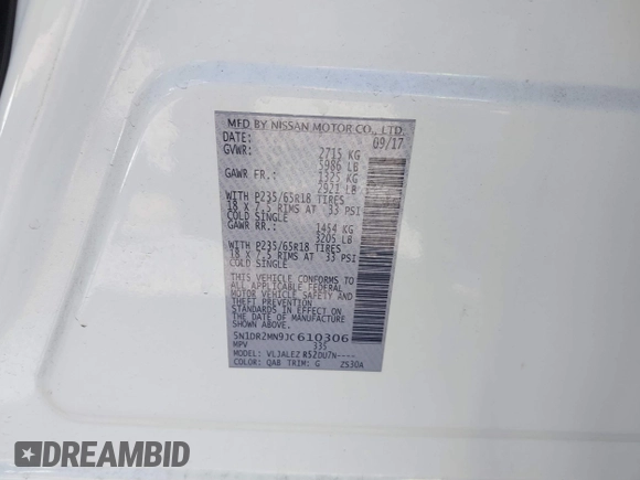 2018 Nissan Pathfinder S with VIN 5N1DR2MN9JC610306, listed as a IAAI auction lot 41163725 with Not provided miles and . Bid and sale history available at DreamBid. Image 9.