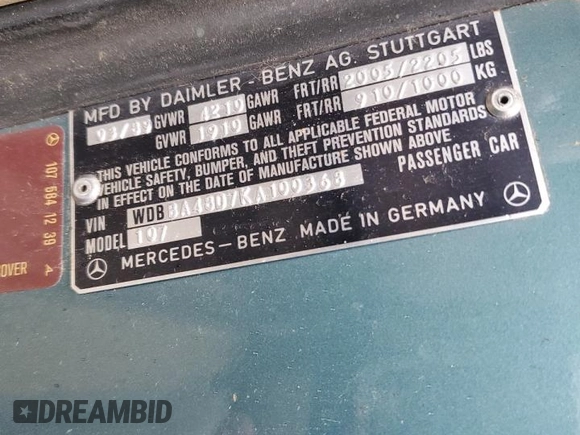 1989 Mercedes-Benz 560 SL с VIN WDBBA48D7KA100368, выставлен на аукционе Copart как лот 86422614 с пробегом 171 003 миль миль и Чистый • Clean title. История ставок и продаж доступна на DreamBid. Изображение 12.