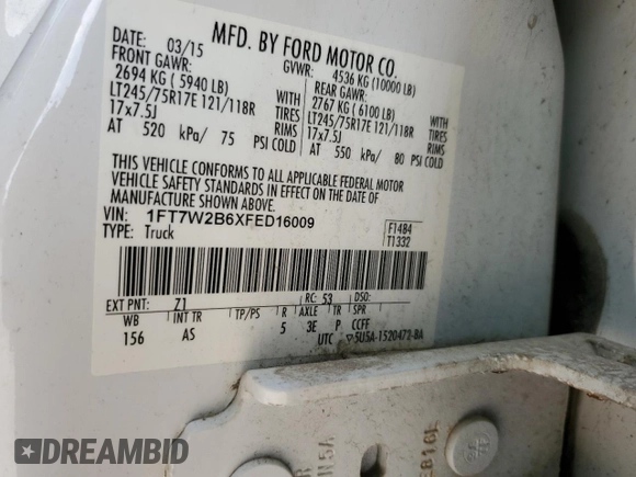 2015 Ford F-250 Lariat z VIN 1FT7W2B6XFED16009, wystawiony jako Copart lot #47083935 z przebiegiem 112 212 mil mil oraz Szkoda całkowita • Salvage title. Historia ofert i sprzedaży dostępna na DreamBid. Obrazek 12.