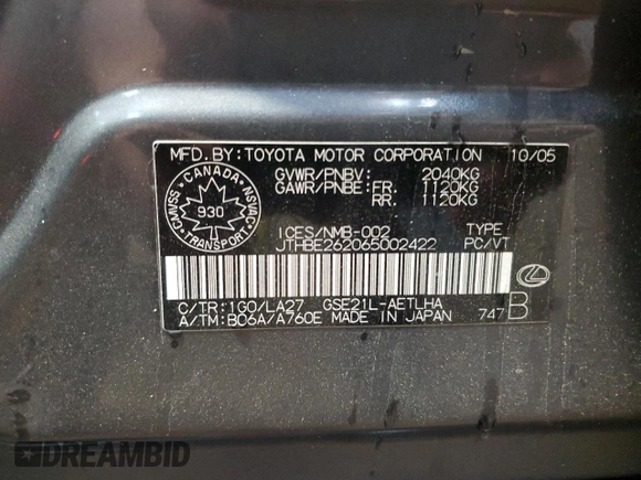 2006 Lexus IS 350 z VIN JTHBE262065002422, wystawiony jako Copart lot #62385705 z przebiegiem 365 512 mil mil oraz Czysty tytuł • Clean title. Historia ofert i sprzedaży dostępna na DreamBid. Obrazek 13.