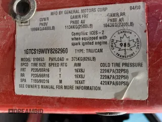 2000 GMC Sonoma SLS z VIN 1GTCS19W0Y8262960, wystawiony jako Copart lot #56512435 z przebiegiem 243 662 mil mil oraz Tytuł czysty. Historia ofert i sprzedaży dostępna na DreamBid. Obrazek 12.