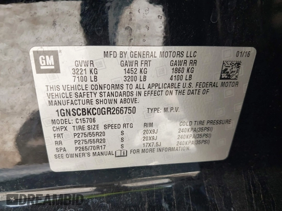 2016 Chevrolet Tahoe LT with VIN 1GNSCBKC0GR266750, listed as a IAAI auction lot 42548347 with 113,693 mi miles and . Bid and sale history available at DreamBid. Image 9.