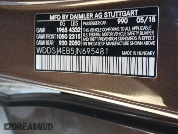 2018 Mercedes-Benz CLA 250 with VIN WDDSJ4EB5JN695481, listed as a Copart auction lot 50091413 with 61,925 mi miles and . Bid and sale history available at DreamBid. Image 13.