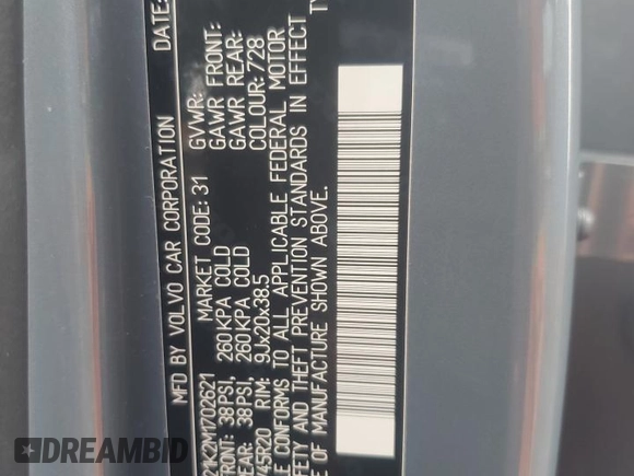2021 Volvo XC90 Momentum with VIN YV4A221K2M1702621, listed as a Copart auction lot 51053585 with 65,991 mi miles and Salvage Title. Bid and sale history available at DreamBid. Image 12.