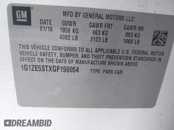 2016 Chevrolet Malibu LT with VIN 1G1ZE5STXGF199054, listed as a IAAI auction lot 42079996 with 103,165 mi miles and . Bid and sale history available at DreamBid. Image 9.