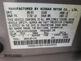 2001 Nissan Altima GXE with VIN 1N4DL01DX1C222920, listed as a Copart auction lot 86391504 with 0 mi miles and Salvage Title. Bid and sale history available at carsss.com. Image 15.