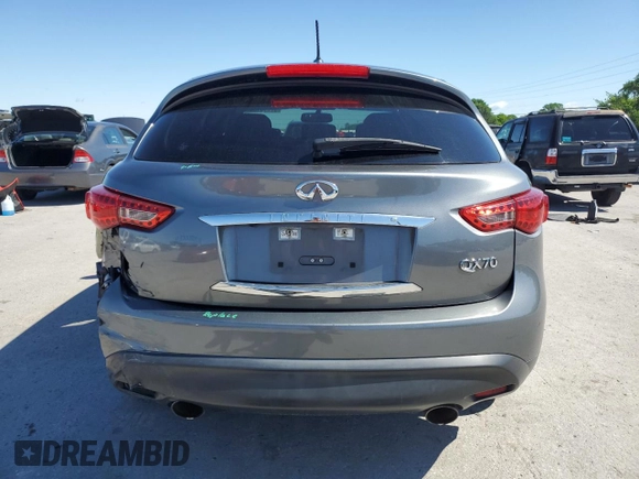 2016 Infiniti QX70 with VIN JN8CS1MU5GM670483, listed as a Copart auction lot 57710185 with 144,215 mi miles and Clean title. Bid and sale history available at DreamBid. Image 6.