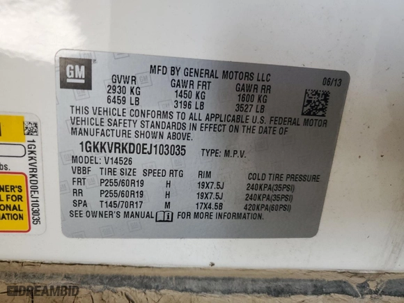 2014 GMC Acadia SLT with VIN 1GKKVRKD0EJ103035, listed as a Copart auction lot 46635855 with 0 mi miles and Salvage Title. Bid and sale history available at carsss.com. Image 12.
