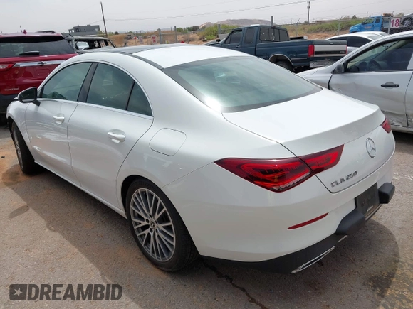 2023 Mercedes-Benz CLA 250 with VIN W1K5J4GB8PN391130, listed as a IAAI auction lot 42052752 with 20,679 mi miles and . Bid and sale history available at DreamBid. Image 3.